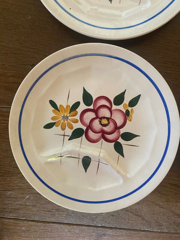 6 assiettes plates à compartiments Digoin Sarreguemines