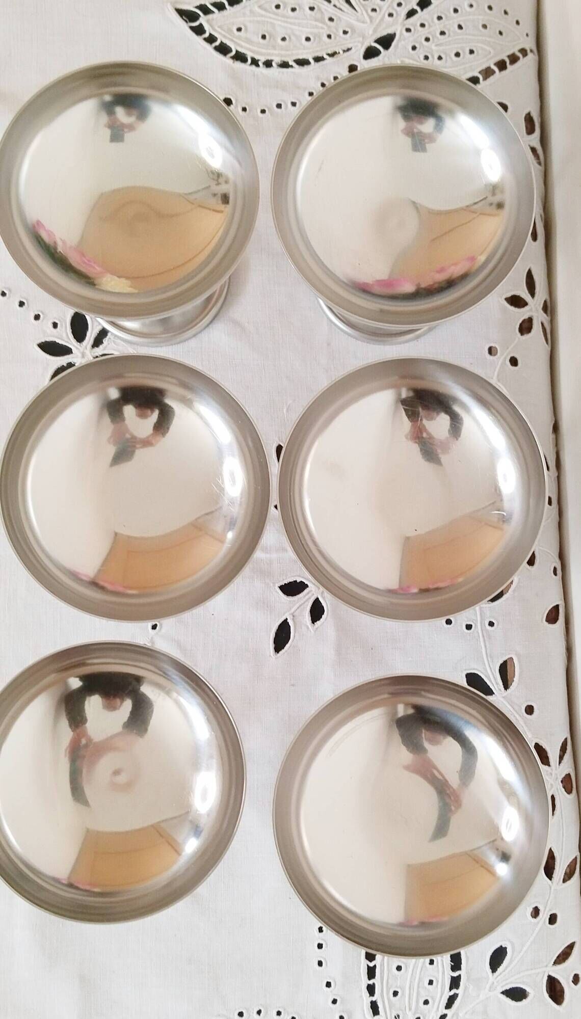 Set of 6 large ice cream cups on foot, in 18/10 stainless steel (ref 6)