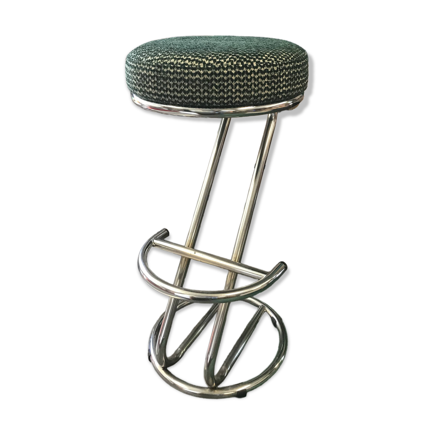 Vintage 80s green metal bar stool.