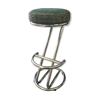 Tabouret de bar pied inox vintage annees 80 couleur verte