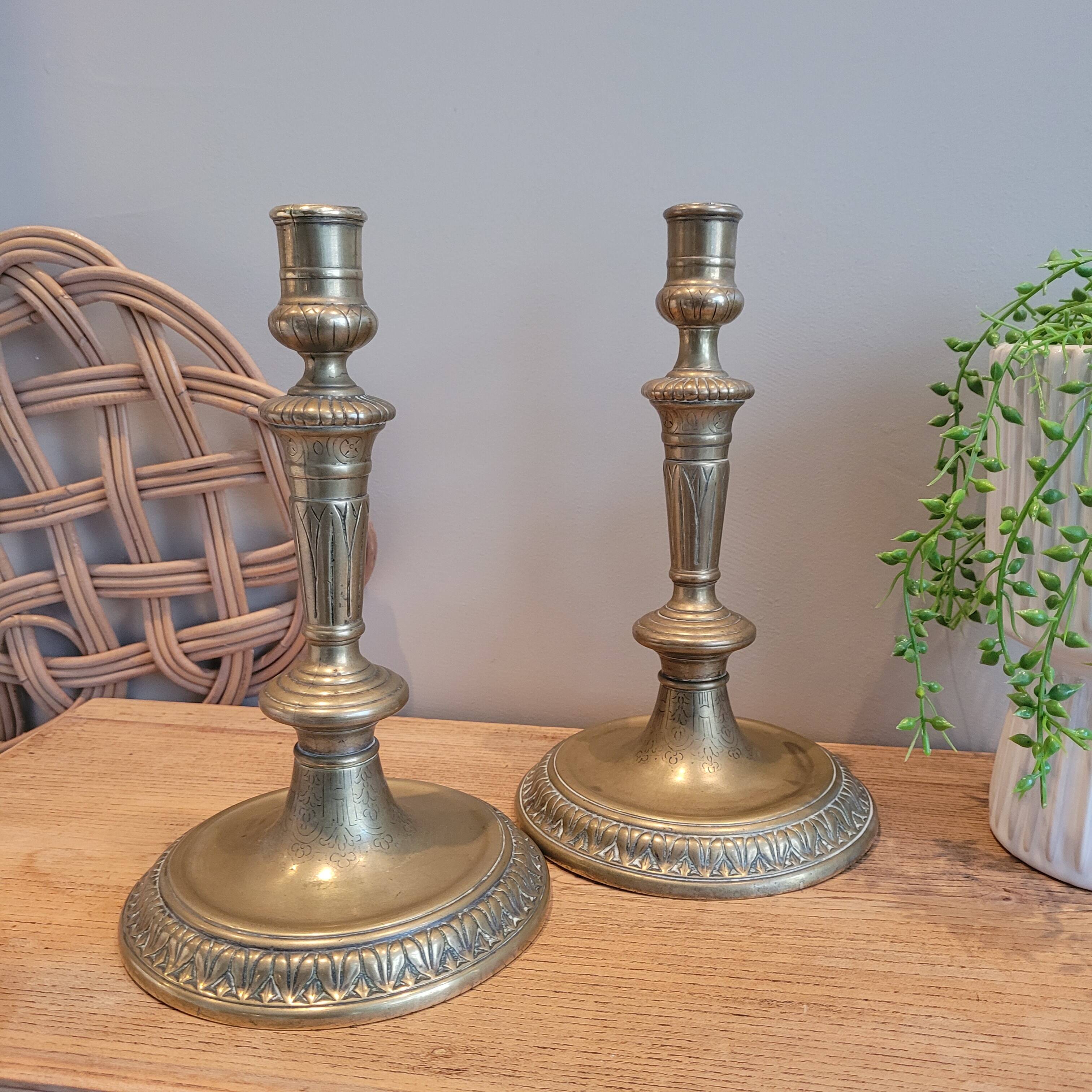 pair of brass candle holders 15