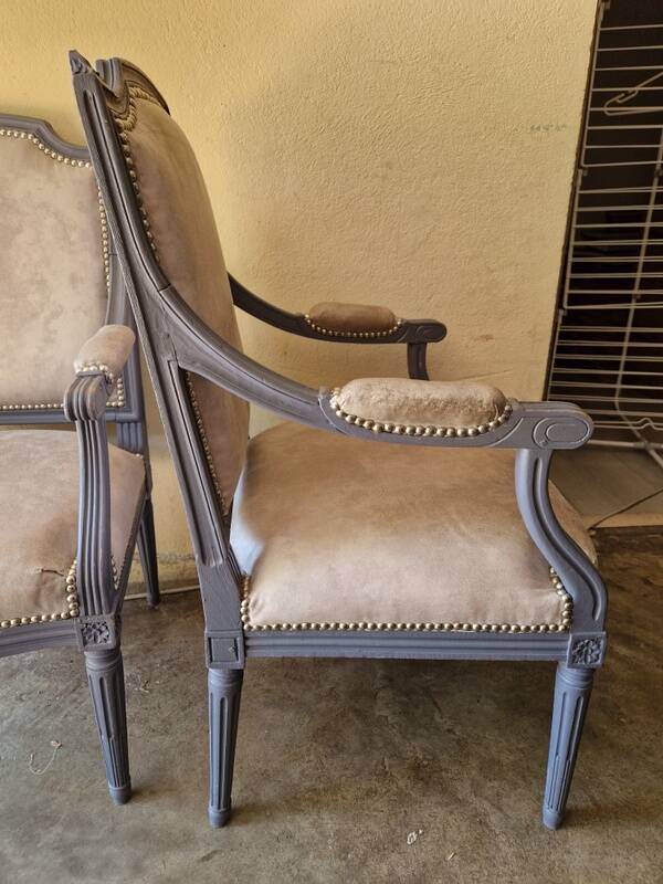 Pair of Louis XVI style armchairs with gendarme hat backs - Wood