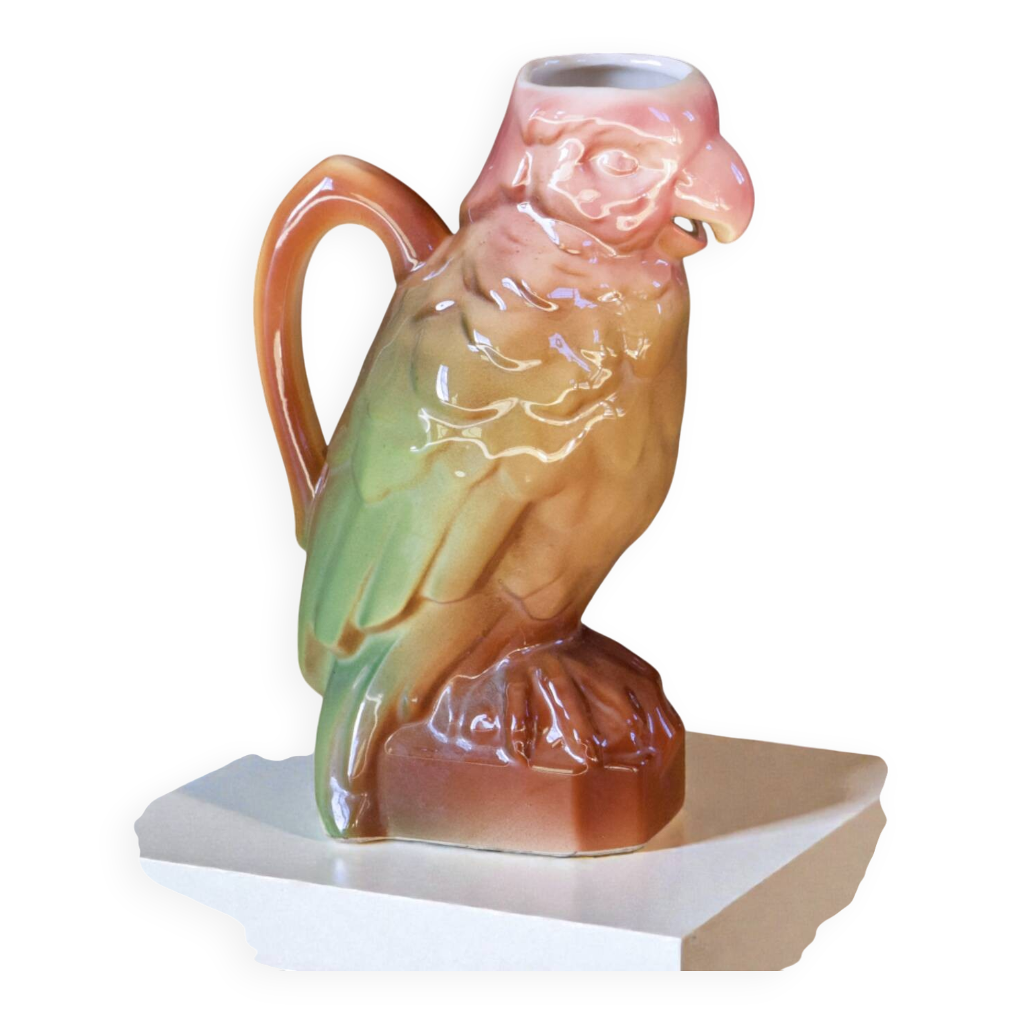 Large zoomorphic carafe by Poet Laval in parrot-shaped earthenware