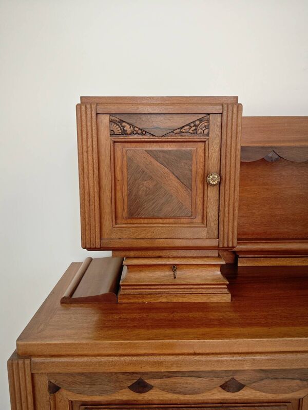 Buffet haut art and craft Art déco français en bois blond 1950 1960