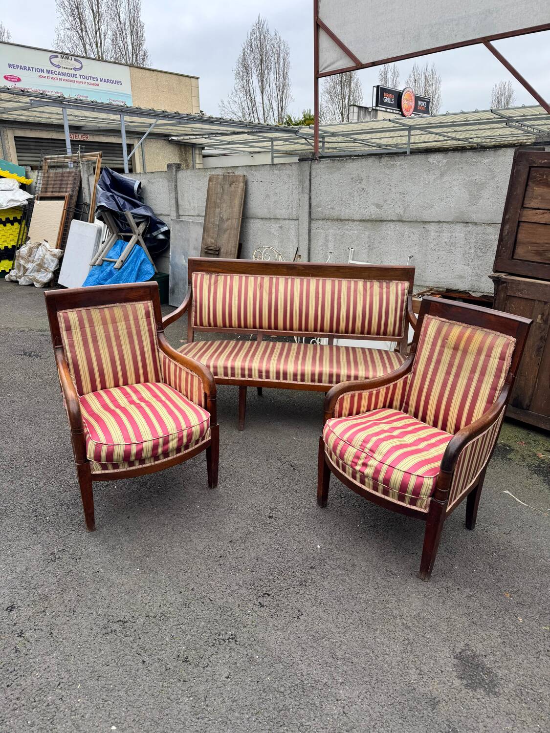 Antique Empire-style salon, 3 pieces. Original upholstery.