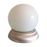Ceiling lamp globe in white opaline and brushed metal