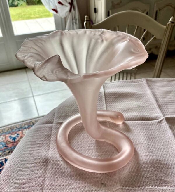 Magnifique Vase Art déco Daum en Pâte de Cristal grisé Rose Fleur de C