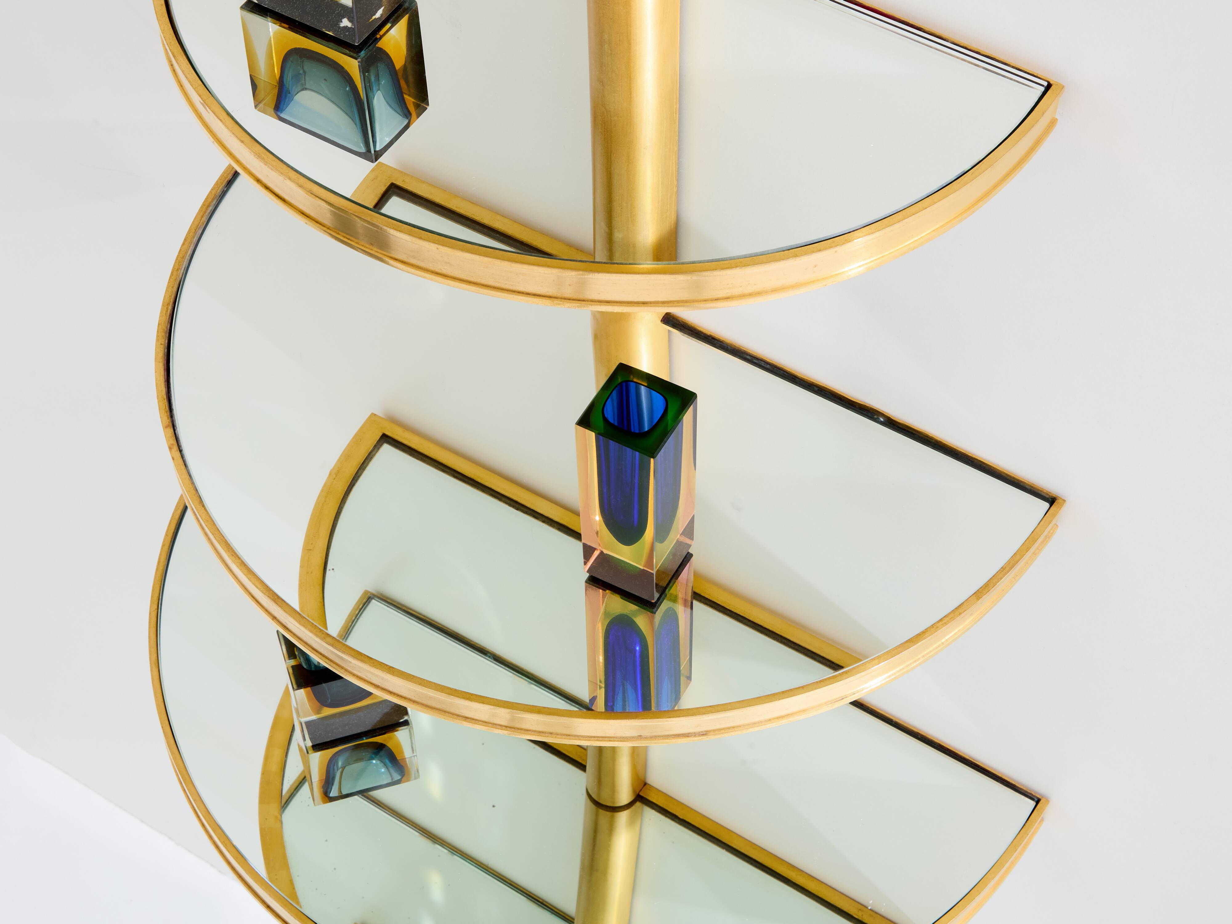 Neoclassical half-moon shelf Maison Jansen bronze and mirrors 1932