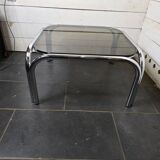 Chrome metal coffee table with smoked glass top from the 70s