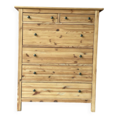 Commode scandinave vintage en bois massif avec 6 tiroirs 108x50x