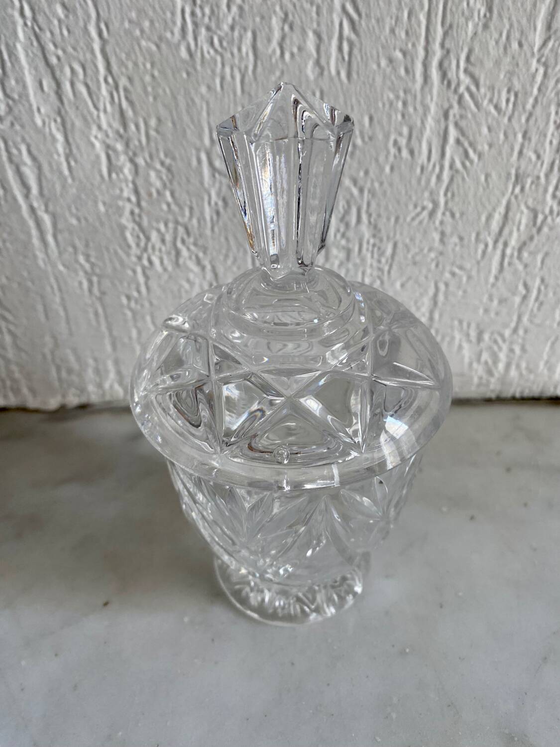 Vintage chiseled glass candy dish