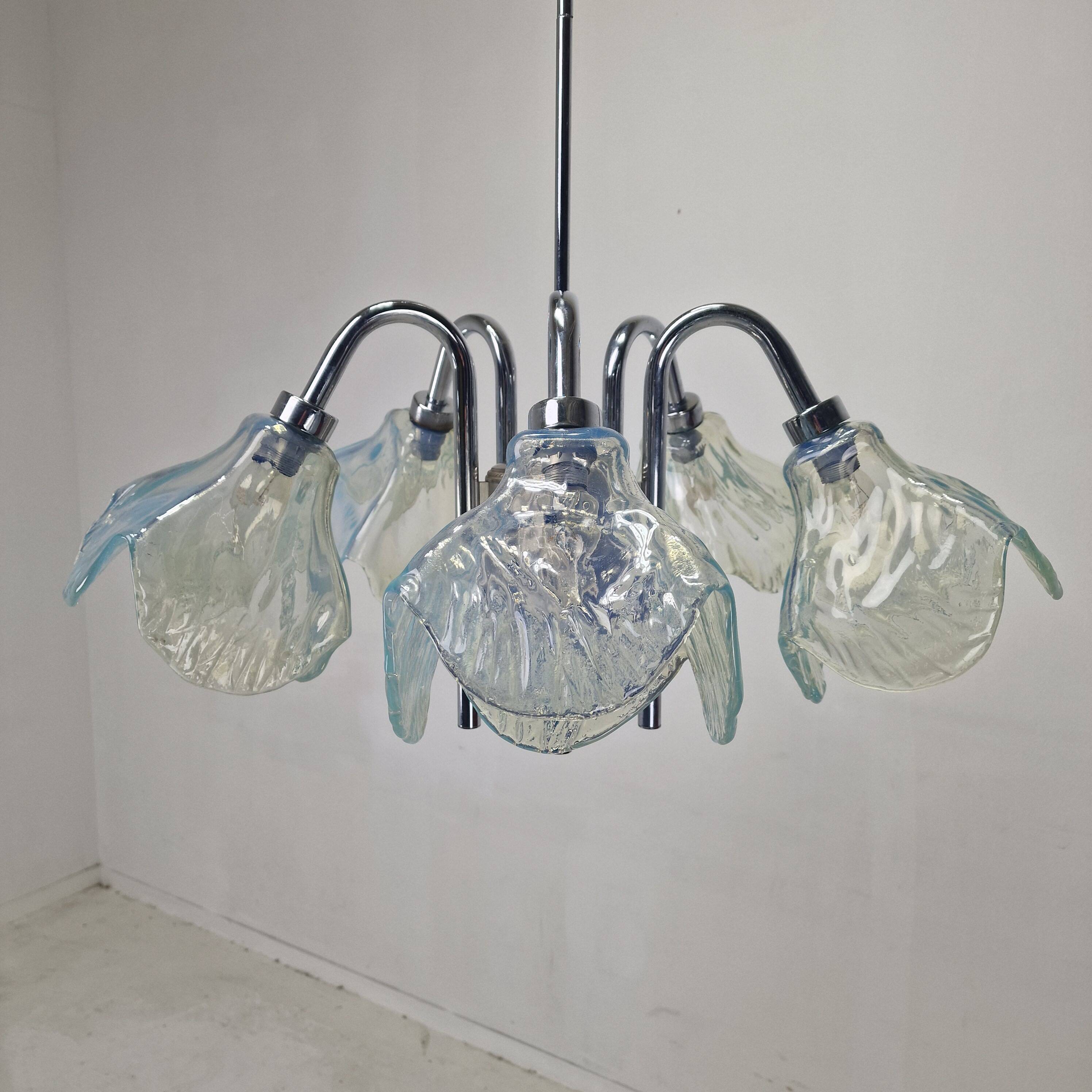 Italian Ceiling Lamp with Five Blue Murano Glass Lamshades – 1970s