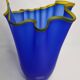 Vase handkerchief in vintage Murano glass, cobalt blue with yellow edging, 80s, 30 cm