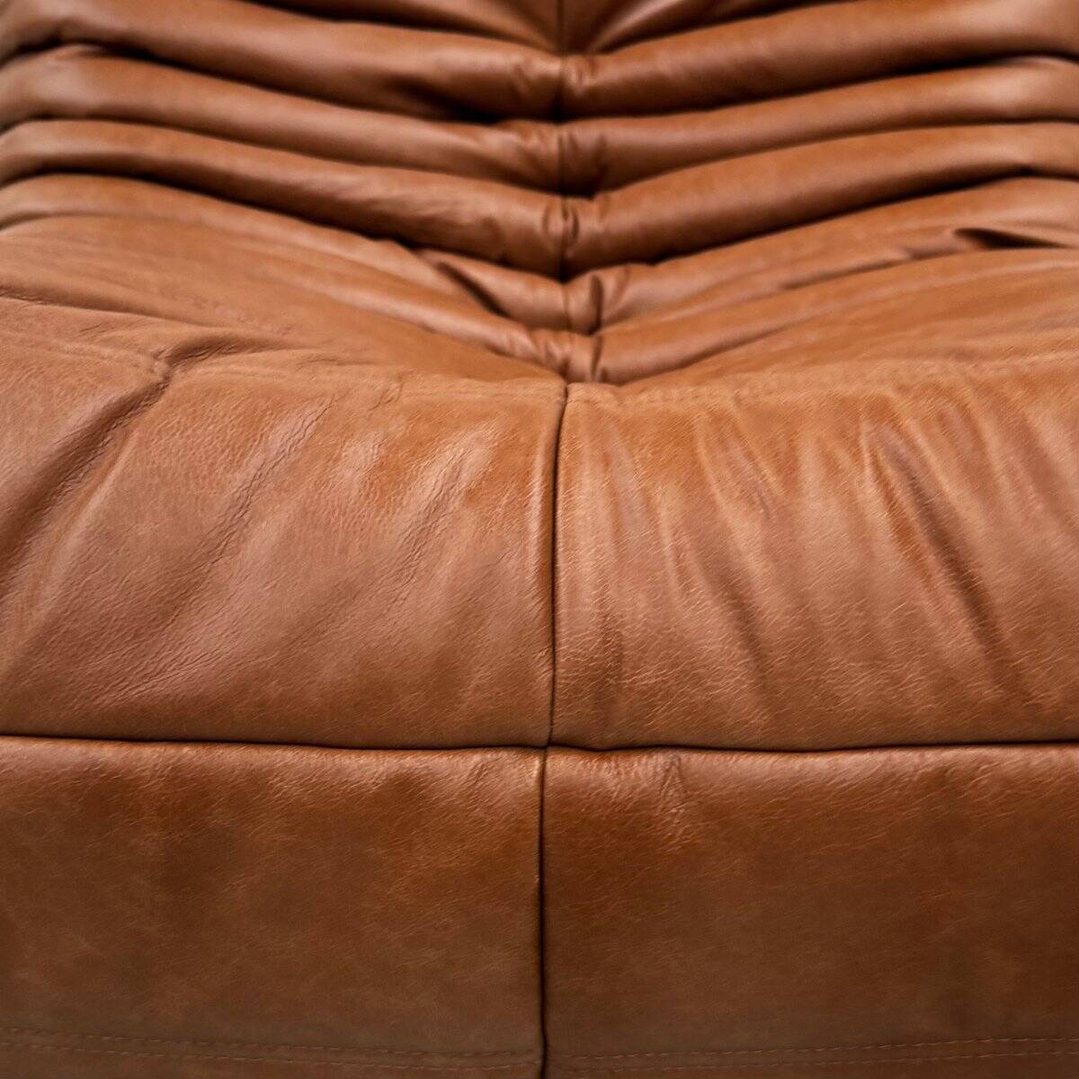 Togo Chair in Cognac Leather attributed to  Michel Ducaroy for Ligne Roset.