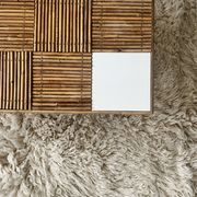 Large coffee table in Audoux style made of bamboo, rattan & ceramic, Italy 1970.