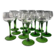 Set of 12 Alsatian Roemer glasses with green stems.