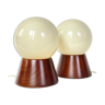 Pair of vintage solid pine bedside lamps, 1970