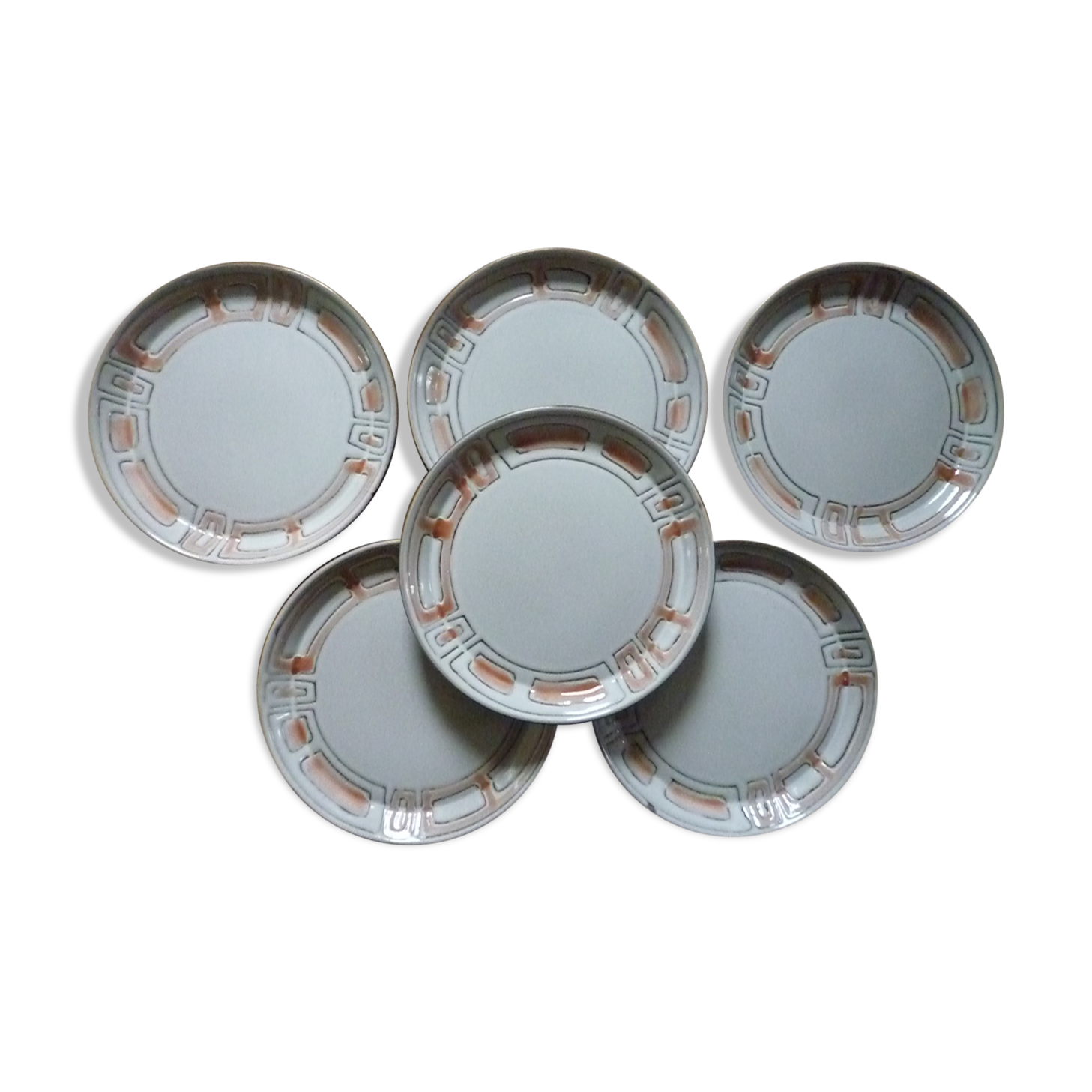 Dessert plates Niderviller 1960 sandstone enamelled, model Maille