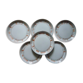 Dessert plates Niderviller 1960 sandstone enamelled, model Maille