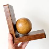 Paire de serre-livres boules en chêne ancien, Midcentury Art Deco