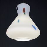 Mid-century Murano opaline glass pendant lamp by Stilnovo, 1950s.