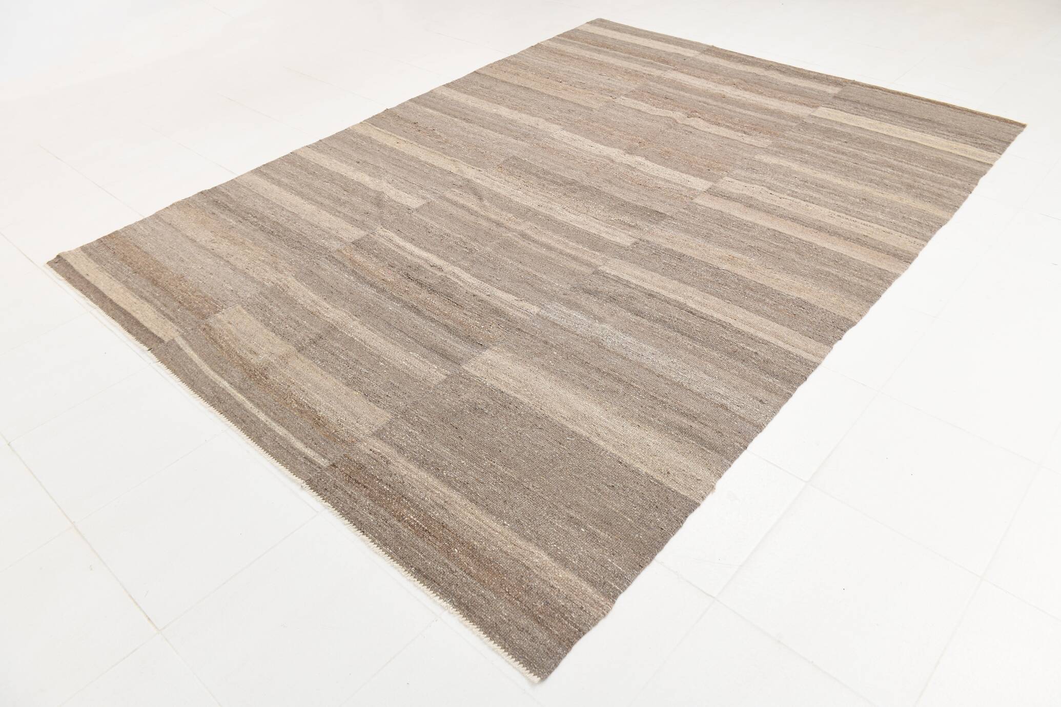 8x10 Brown & Beige Striped Large Kilim Rug, 225x309Cm