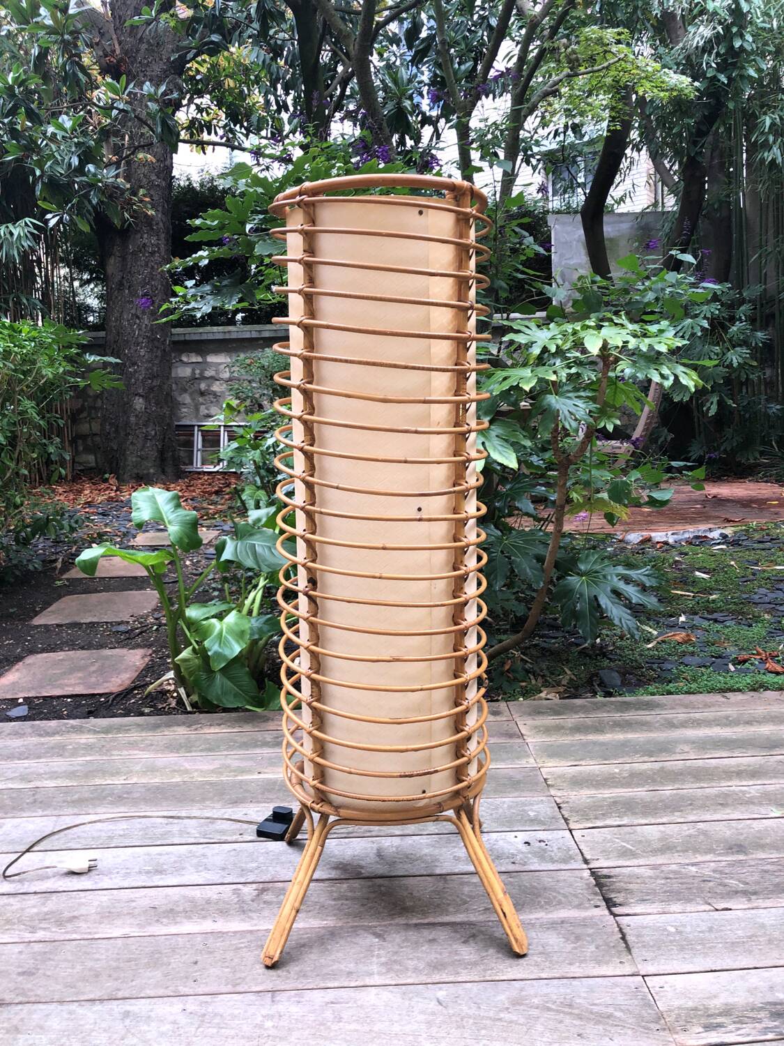 Bamboo, rattan and paper floor lamp from the 60s