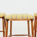 Set of 3 natural wood yellow wool bar stools