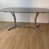 70s oval dining table in glass and chrome