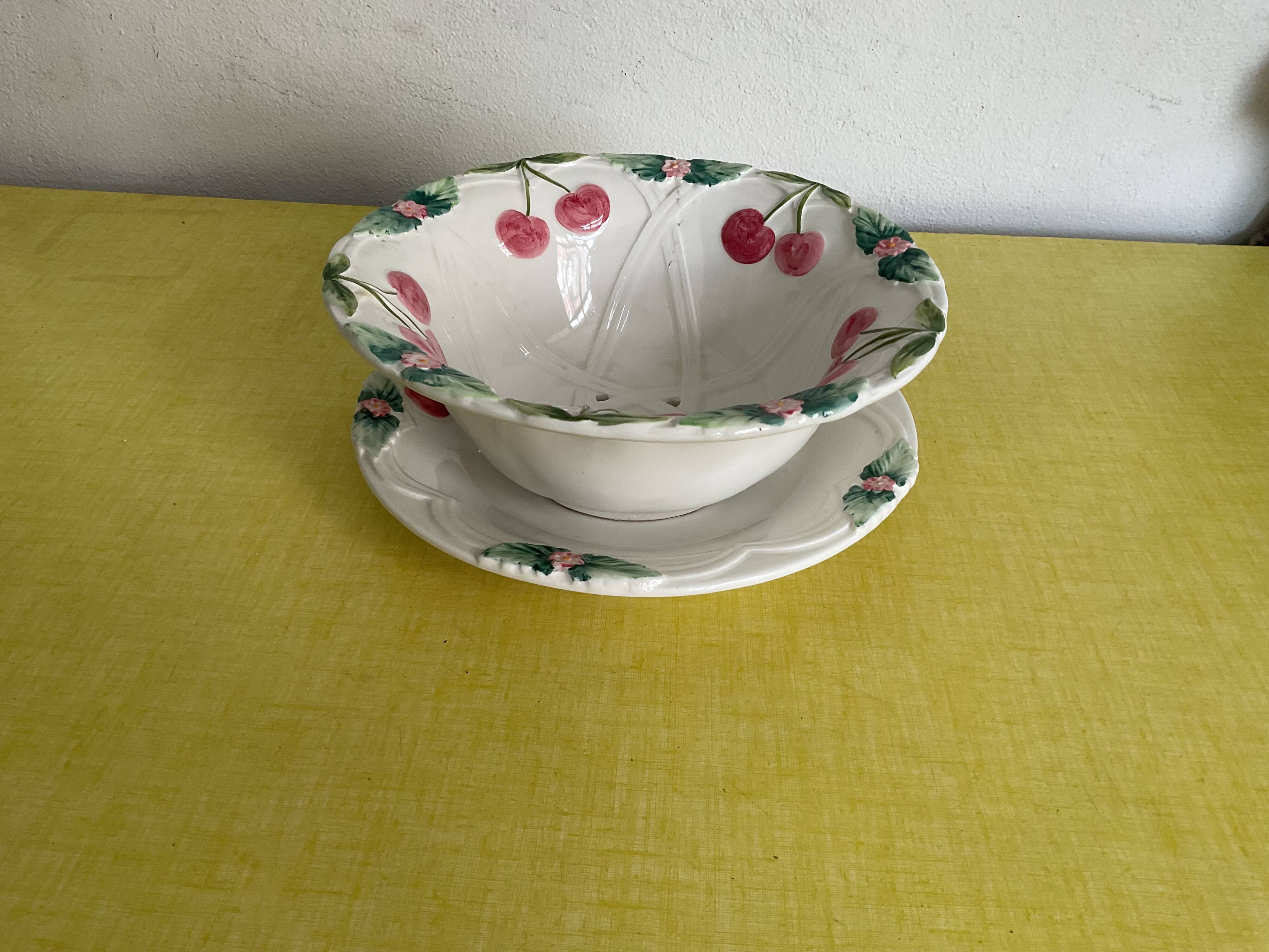 Égouttoir et plat barbotine céramique vintage