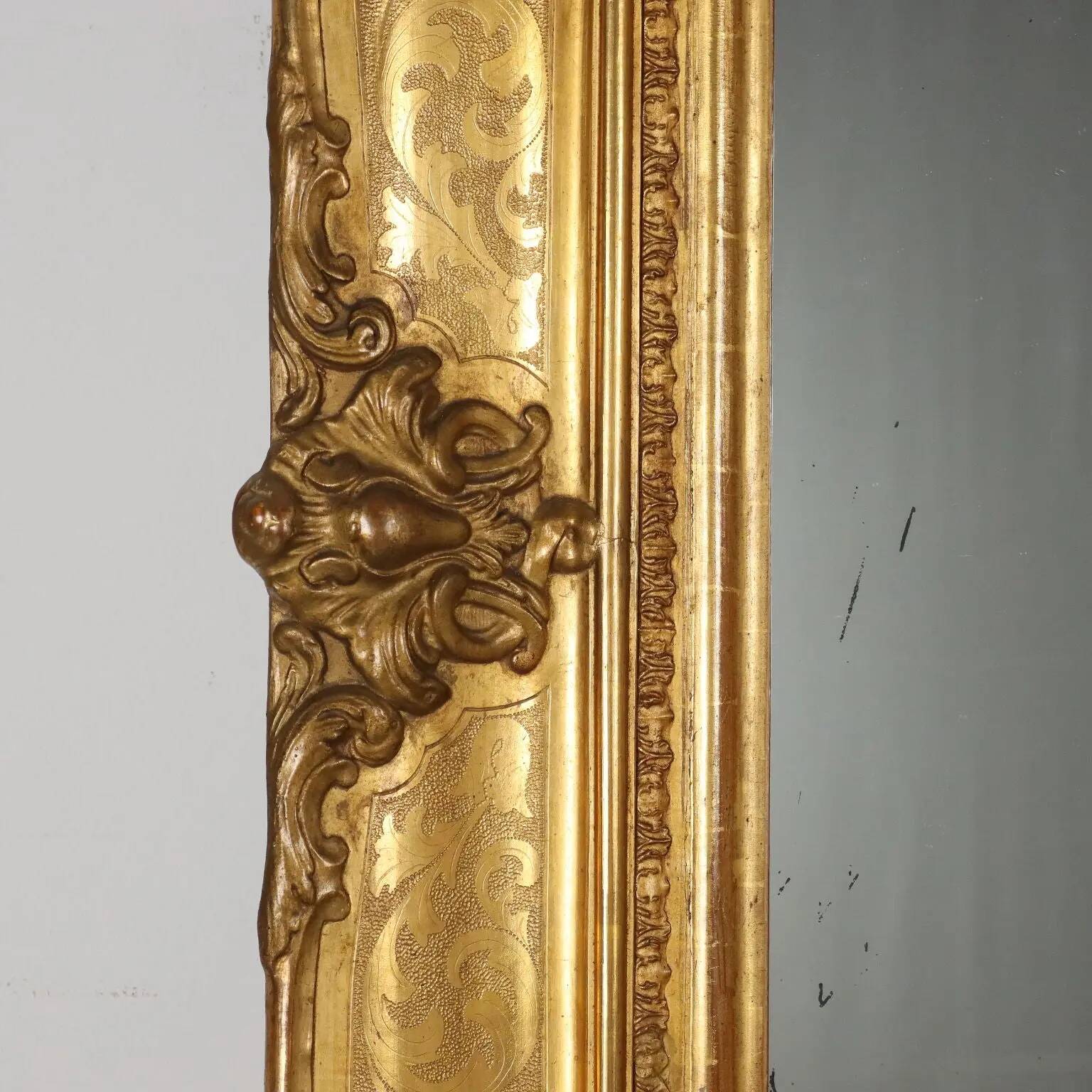 Antique mirror in carved fir, France, mid-19th century.