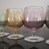6 anciens verres à liqueur colorés vintage