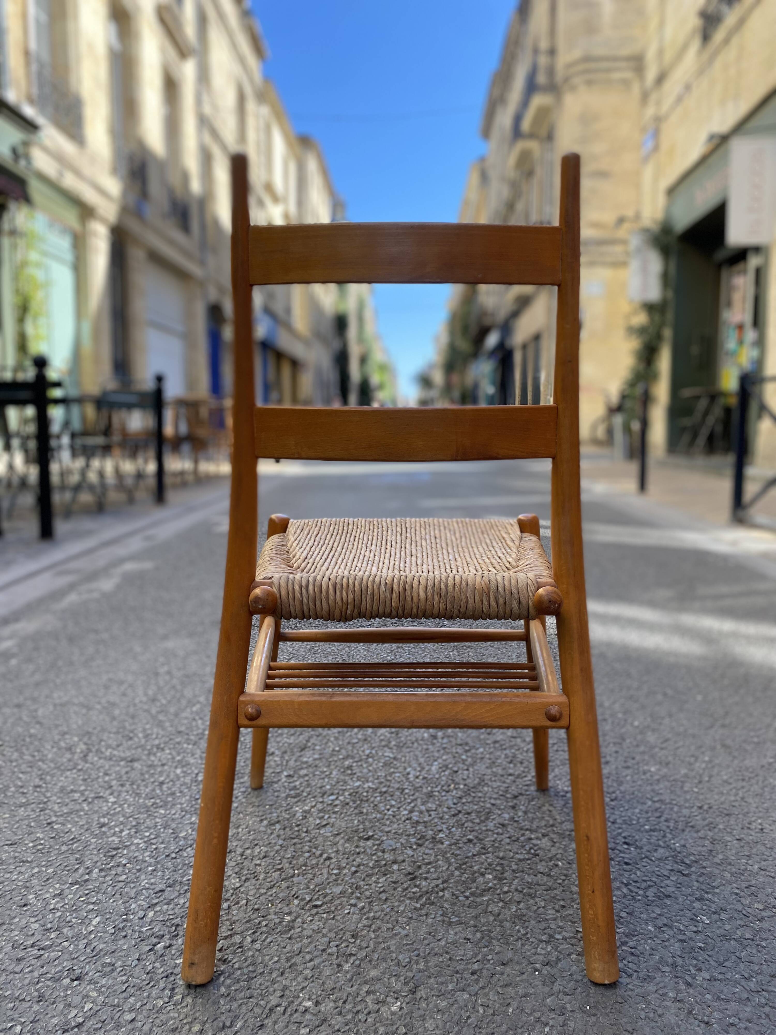 Wooden chair with straw seat - yngve ekström - sweden - circa 1960
