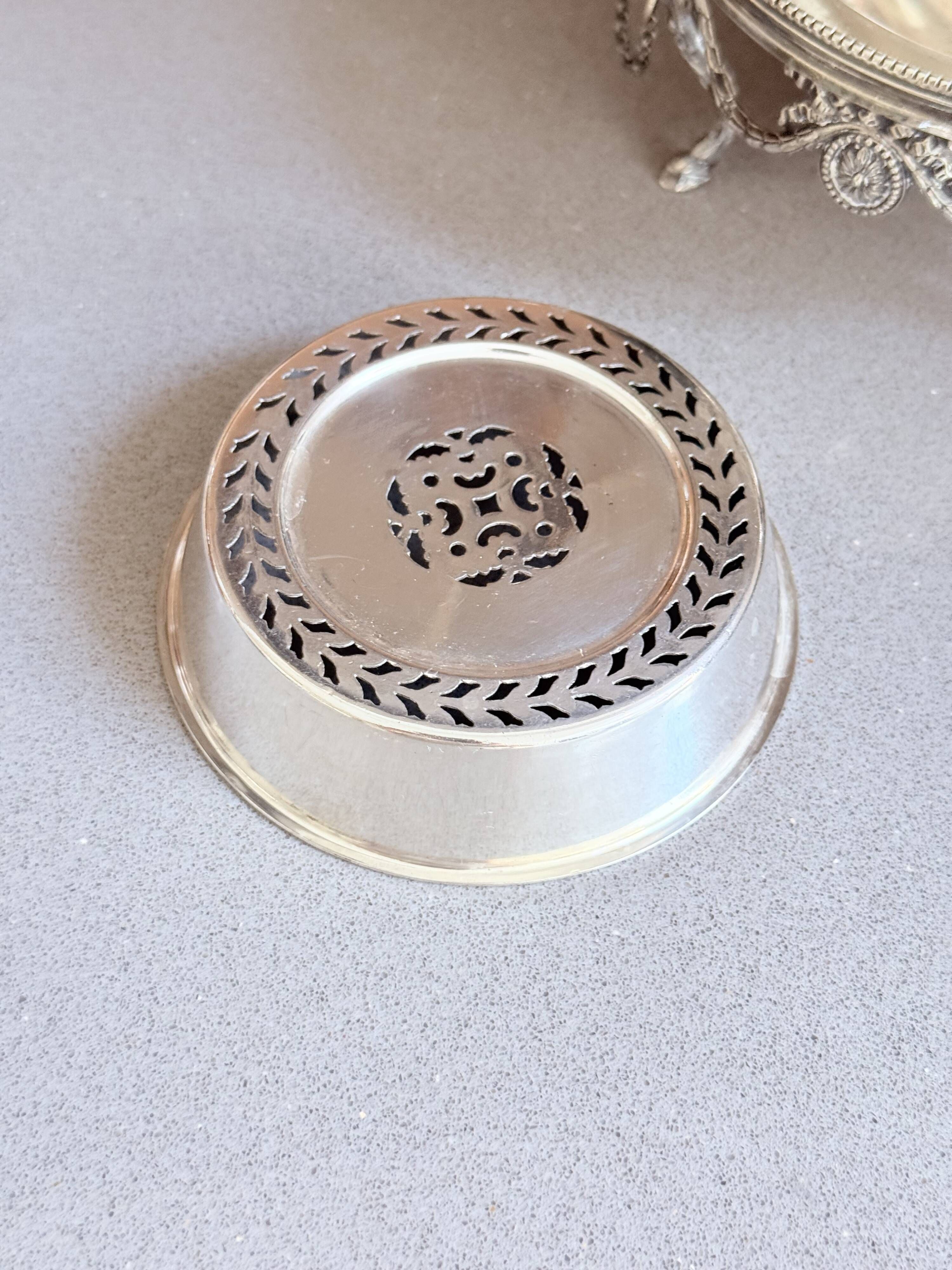 Antique English Silver-Plated Roll-Top Caviar Dish with Ram’s-Head Decoration