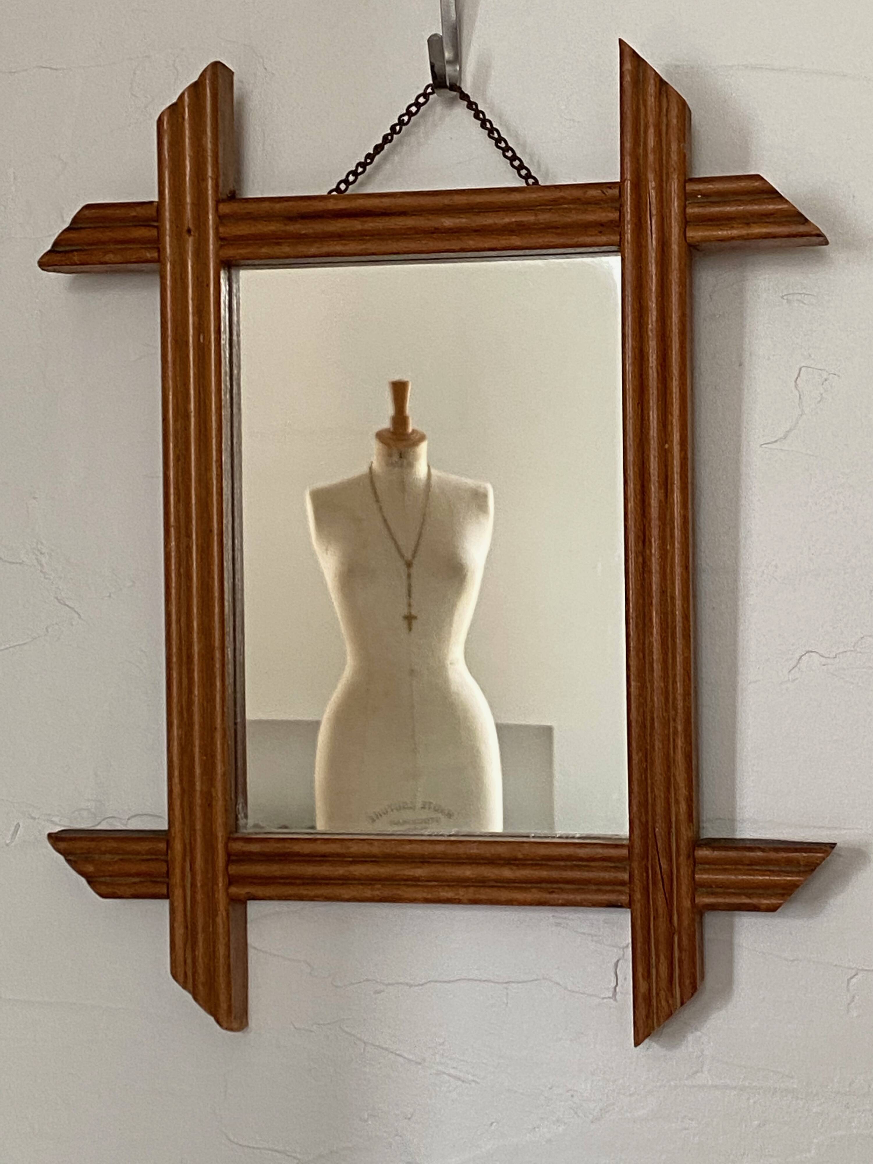 Blonde wooden barber mirror