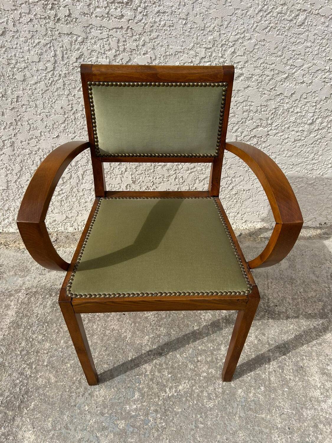 Pair of green velvet bridge armchairs