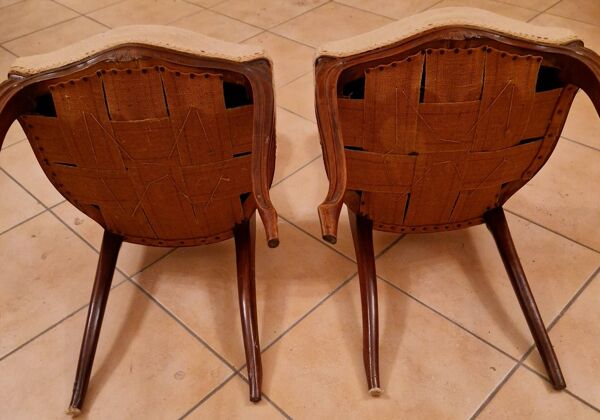 Paire de chaises Louis XV – bois sculpté & tapisserie ancienne – fin XIXᵉ