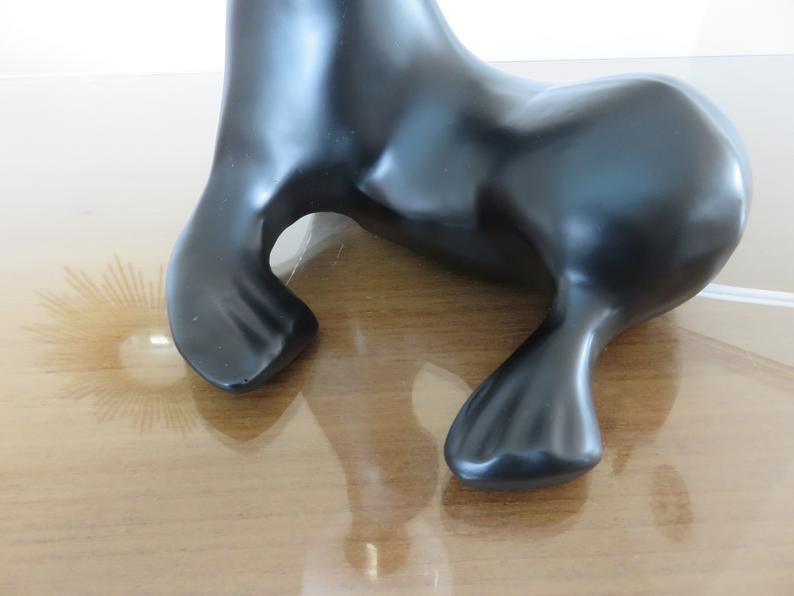 Lamp " black sea lion " white opaline ball 70s