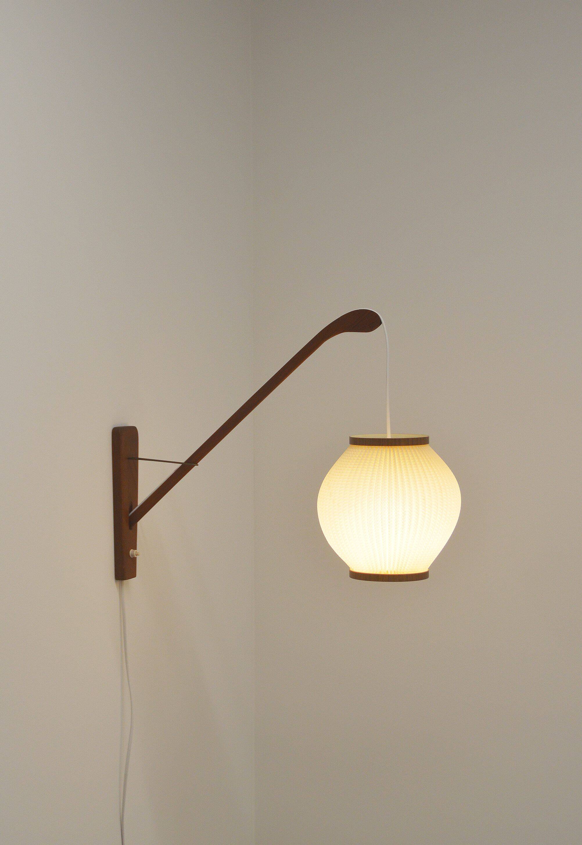 Danish teak wall lamp with pearl shade, 1960s