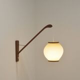 Danish teak wall lamp with pearl shade, 1960s