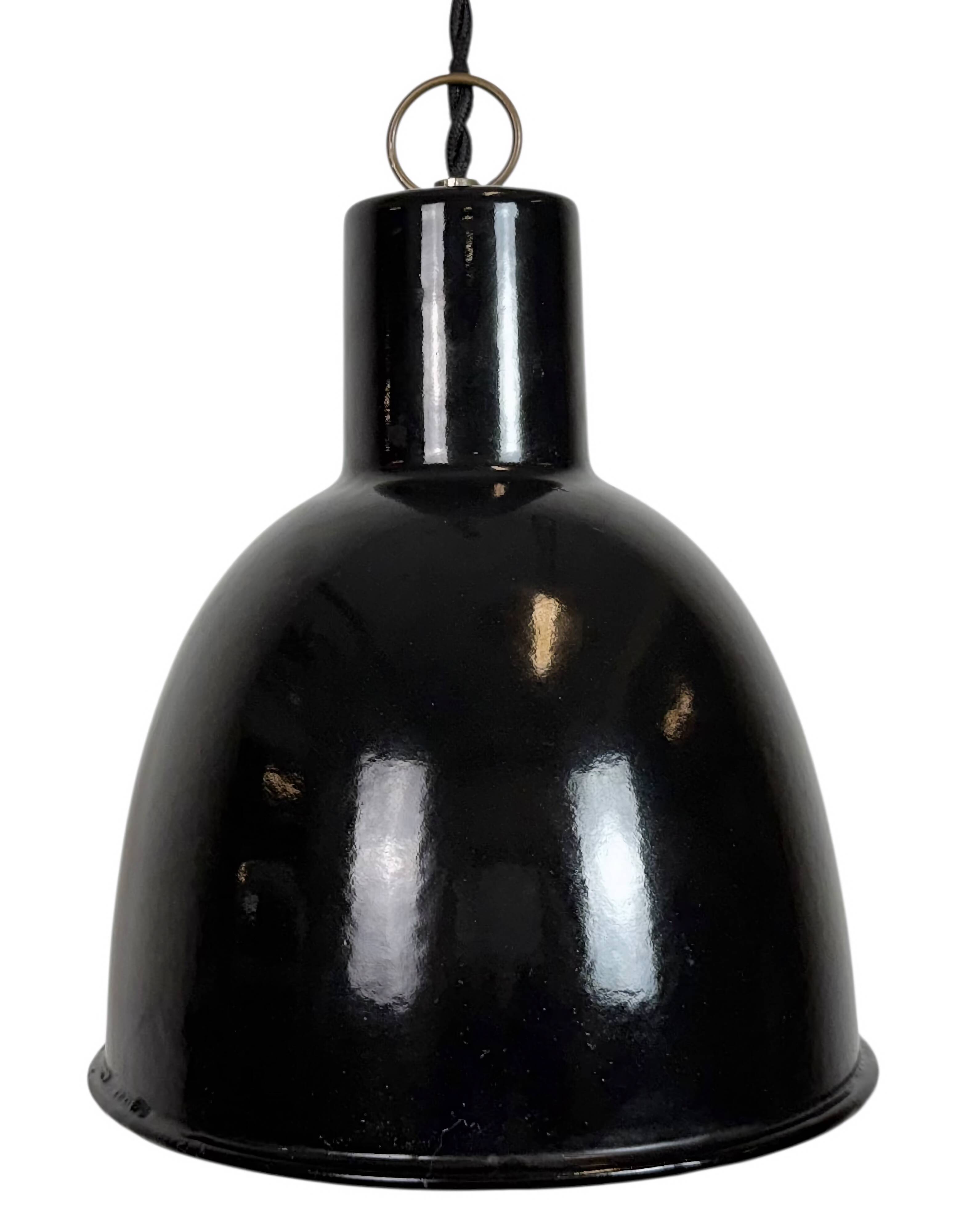 Small Industrial Black Enamel Ceiling Lamp, 1950s
