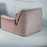 Cinna, pair of armchairs foam and velvet ras pink pale, France, circa 1970