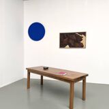 Solid oak farmhouse table, square legs.