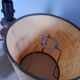 Table lamp foot turned wood, lampshade jute - vintage 1970