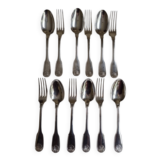 Christofle Alfenide silver cutlery, Coquille/Vendôme model, x6 or 12