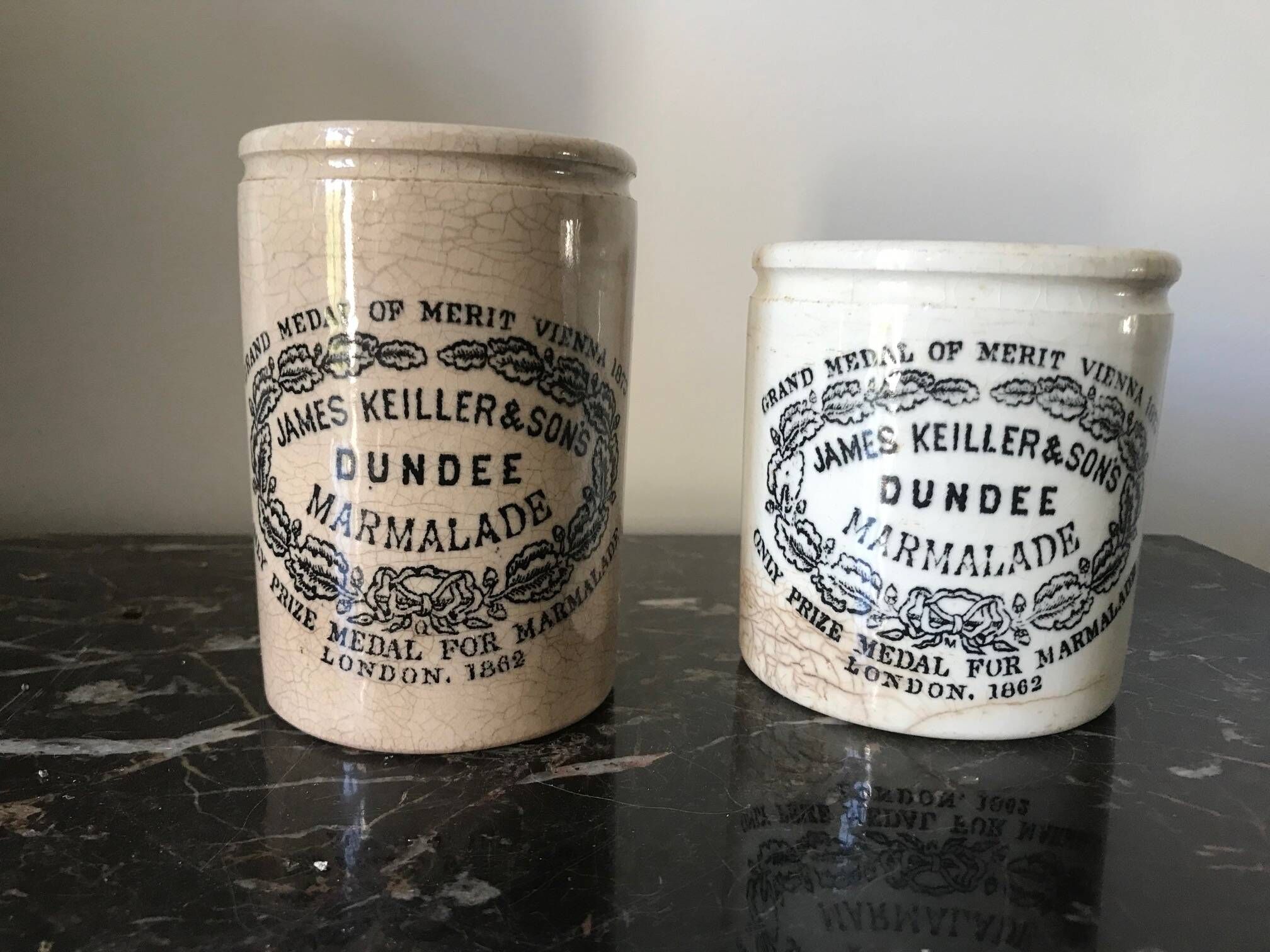2 Old Marmalade Pots James Keiller & Sons Dundee Vintage kitchen utensil pots