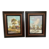 Paire de tableaux paysages huile sur carton