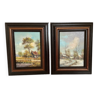 Paire de tableaux paysages huile sur carton