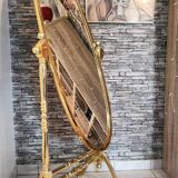 Vintage horse mirror in patinated steel with golden brass effect 1980