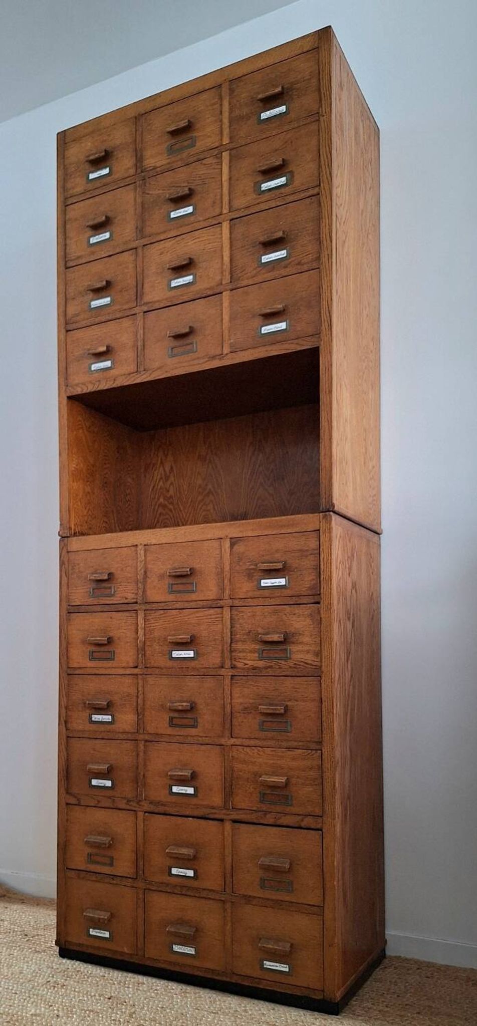 Very large vintage workshop furniture with 30 drawers, haberdashery compartments.